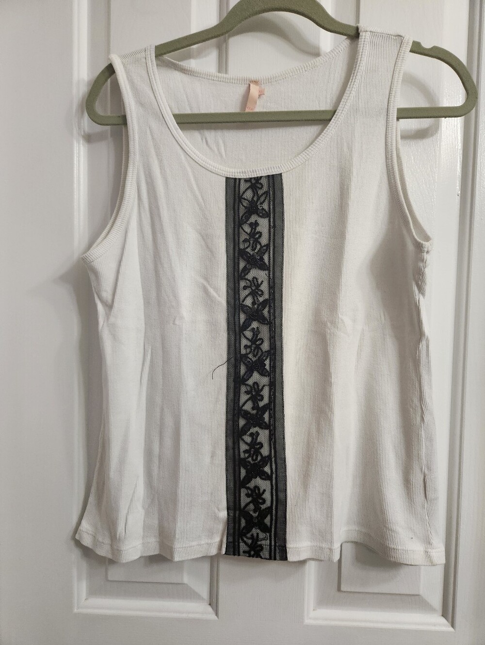 Me & Ko Y2K Sleeveless Rib Knit Top White with Black Lace Inlay